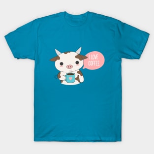 Cute Cow drinking Coffee T-Shirt T-Shirt